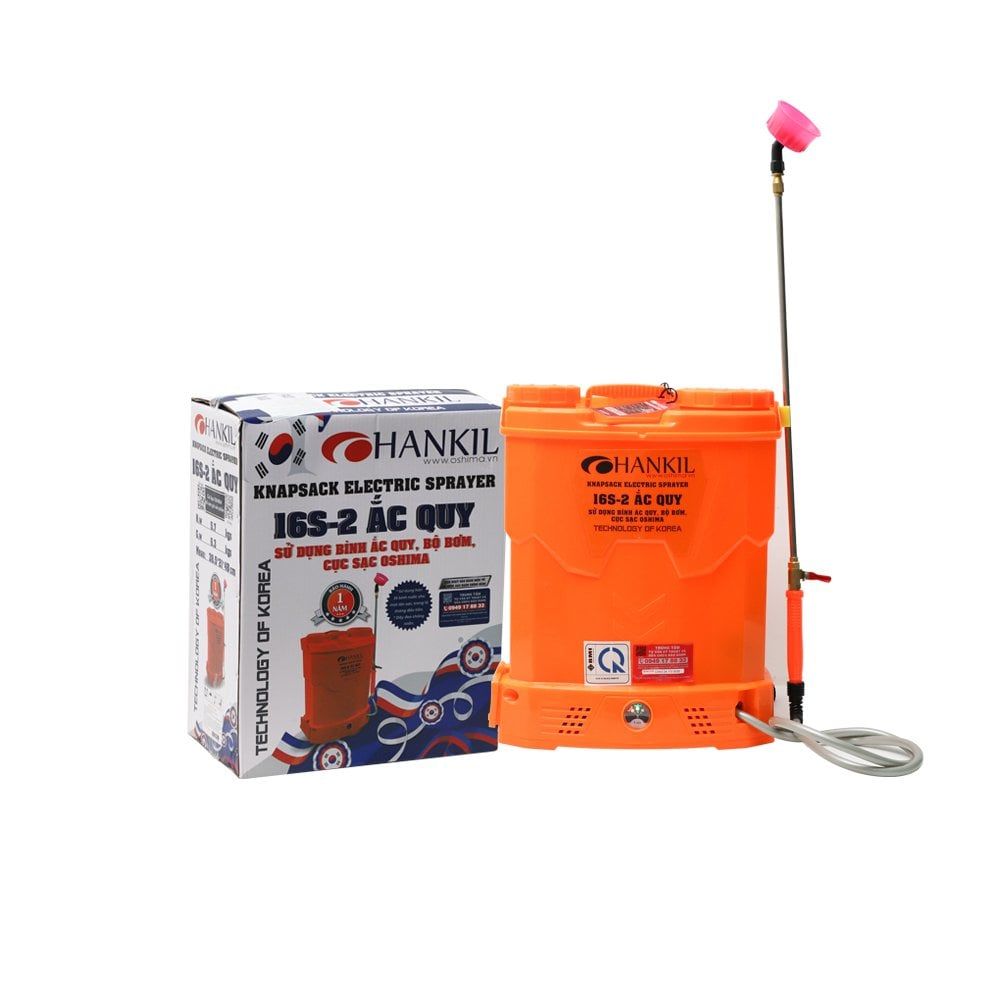 Máy phun thuốc trừ sâu, côn trùng điện HANKIL 16S-ắc quy Cam Bình ắc quy 12V8Ah