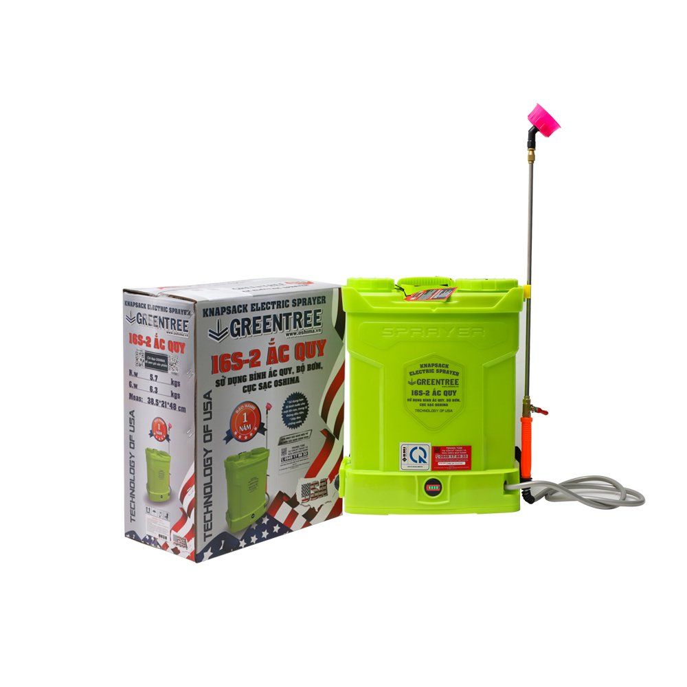 Máy phun thuốc trừ sâu, côn trùng điện GREENTREE 16S-ắc quy Xanh Bình ắc quy 12V8Ah