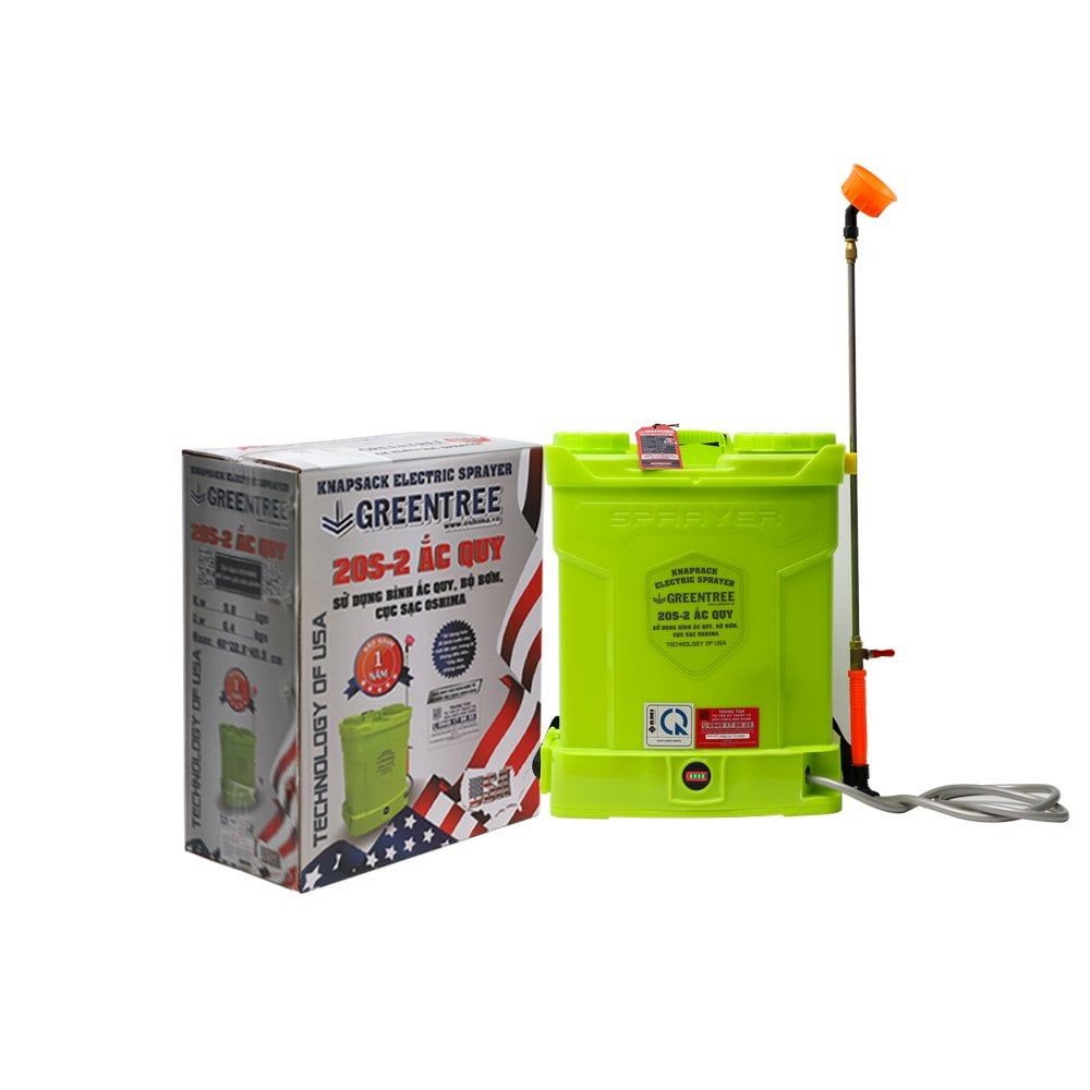 Máy phun thuốc trừ sâu, côn trùng điện GREENTREE 20S-ắc quy Xanh Bình ắc quy 12V8Ah