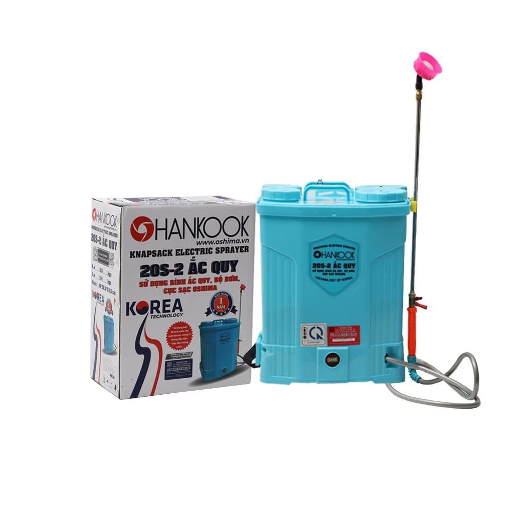 Máy phun thuốc trừ sâu, côn trùng điện HANKOOK 20S-ắc quy Xanh Bình ắc quy 12V8Ah