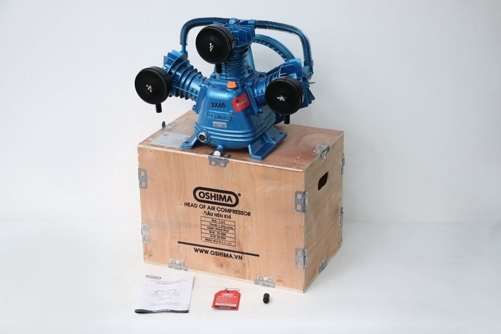 Đầu của máy nén khí OSHIMA 3x65 65x3 1.5HP~3HP Xanh đậm (hoạt động bằng sức kéo động cơ)