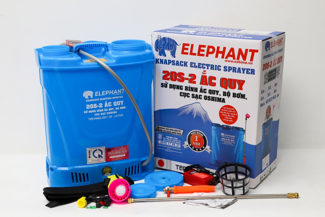 Máy phun thuốc trừ sâu, côn trùng điện ELEPHANT 20S-ắc quy Xanh Bình ắc quy 12V8Ah