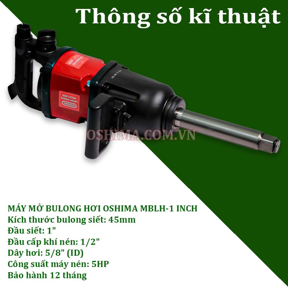 Súng Mở bu lông bằng hơi Oshima MBLH 1inch Đỏ-đen (hoạt động bằng khí nén)