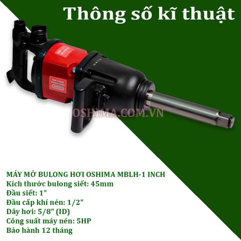 Súng Mở bu lông bằng hơi Oshima MBLH 1inch Đỏ-đen (hoạt động bằng khí nén)
