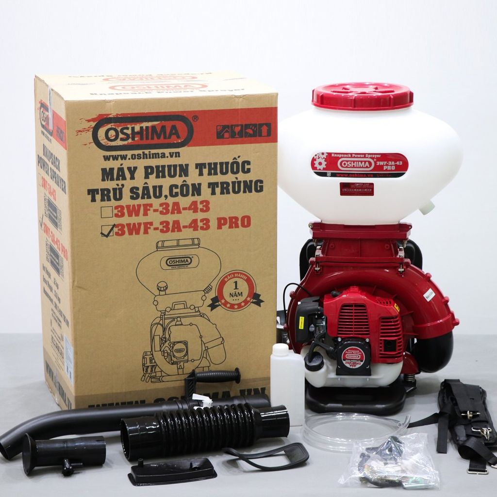 Máy phun thuốc trừ sâu côn trùng động cơ OSHIMA 3WF-3A-43 Pro Đỏ 2 thì (3 chức năng)