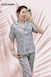  Bộ lụa Pháp Pyjama Hoạ Tiết (Tím nhạt) 