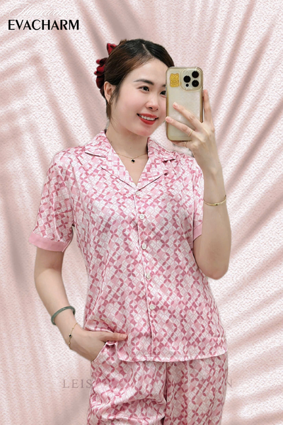  Bộ lụa Pháp Pyjama Hoạ Tiết (Hồng) 