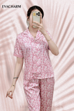  Bộ lụa Pháp Pyjama Hoạ Tiết (Hồng) 