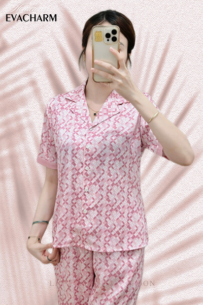  Bộ lụa Pháp Pyjama Hoạ Tiết (Hồng) 