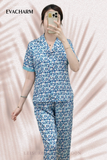  Bộ lụa Pháp Pyjama Hoạ Tiết (Xanh) 
