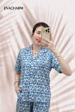  Bộ lụa Pháp Pyjama Hoạ Tiết (Xanh) 