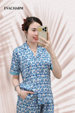  Bộ lụa Pháp Pyjama Hoạ Tiết (Xanh) 