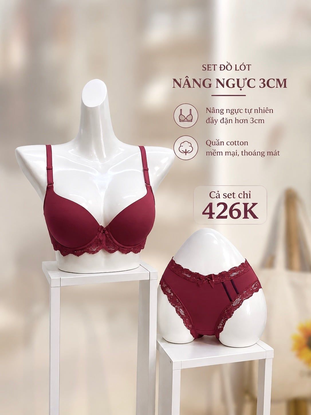  Áo ngực trơn dây ren đệm dày nâng ngực 