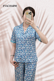  Bộ lụa Pháp Pyjama Hoạ Tiết (Xanh) 