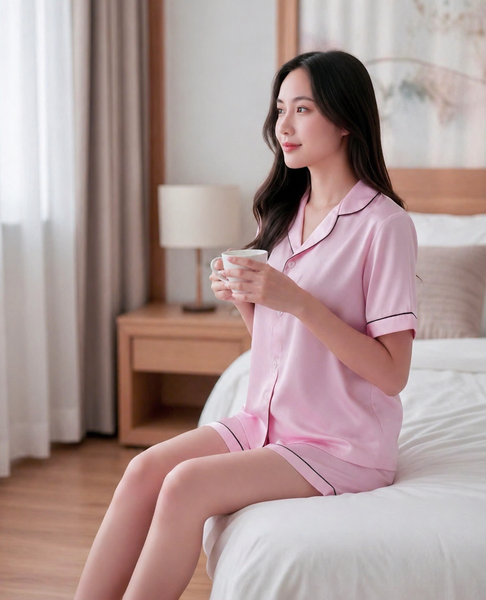  Bộ lụa đùi Pijama ngắn tay 