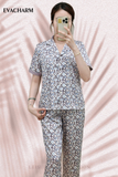  Bộ lụa Pháp Pyjama Hoạ Tiết (Tím nhạt) 