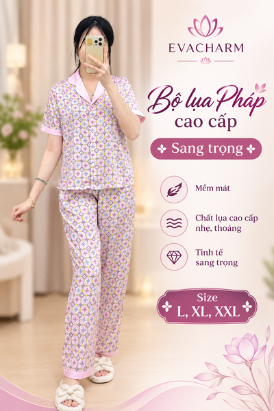  Bộ lụa Pháp cao cấp Pijama hoạ tiết 