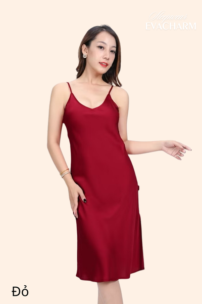  Váy ngủ lụa nhung cao cấp dáng dài Paltal màu đỏ 