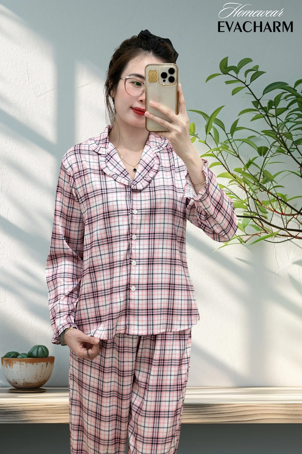  Bộ lụa Pháp Pijama cao cấp (sọc hồng) 