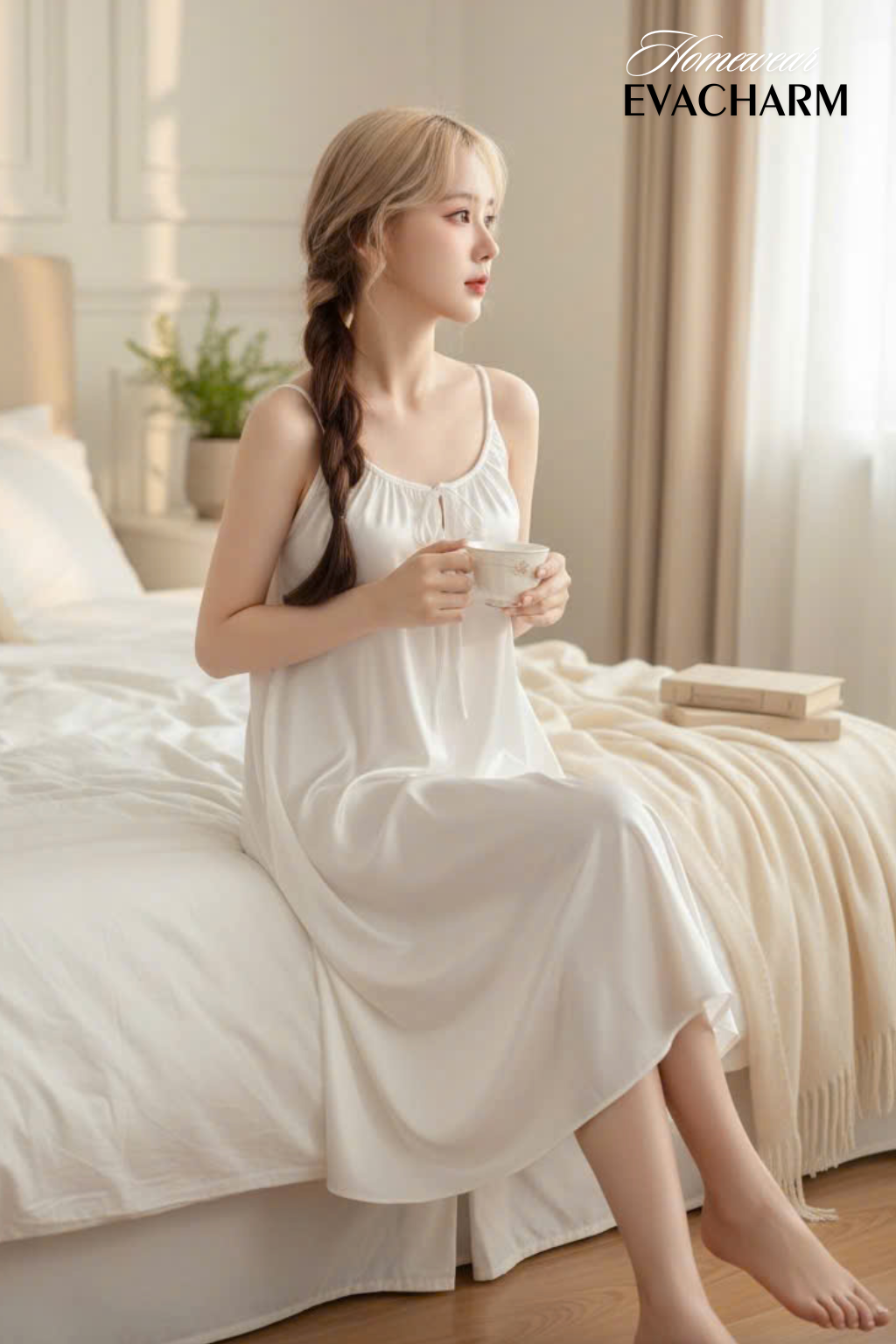  Váy ngủ lụa 2 dây cột nơ 