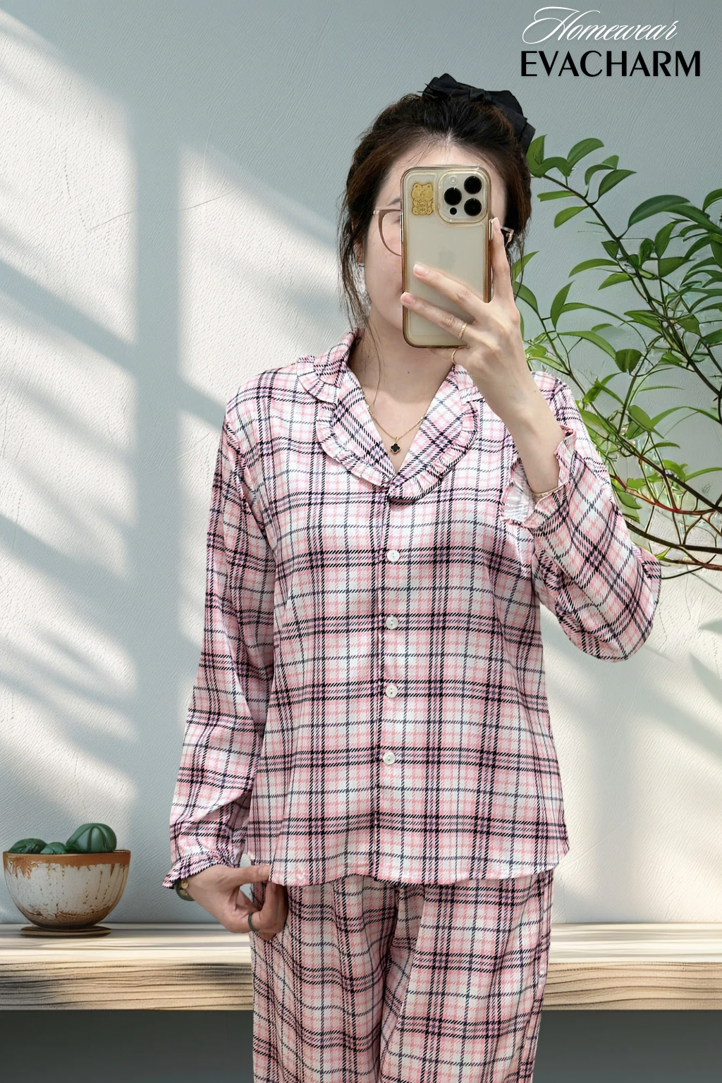  Bộ lụa Pháp Pijama cao cấp (sọc hồng) 