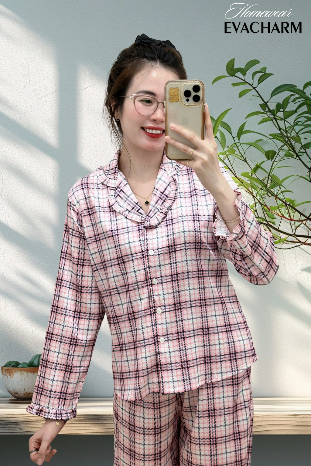  Bộ lụa Pháp Pijama cao cấp (sọc hồng) 