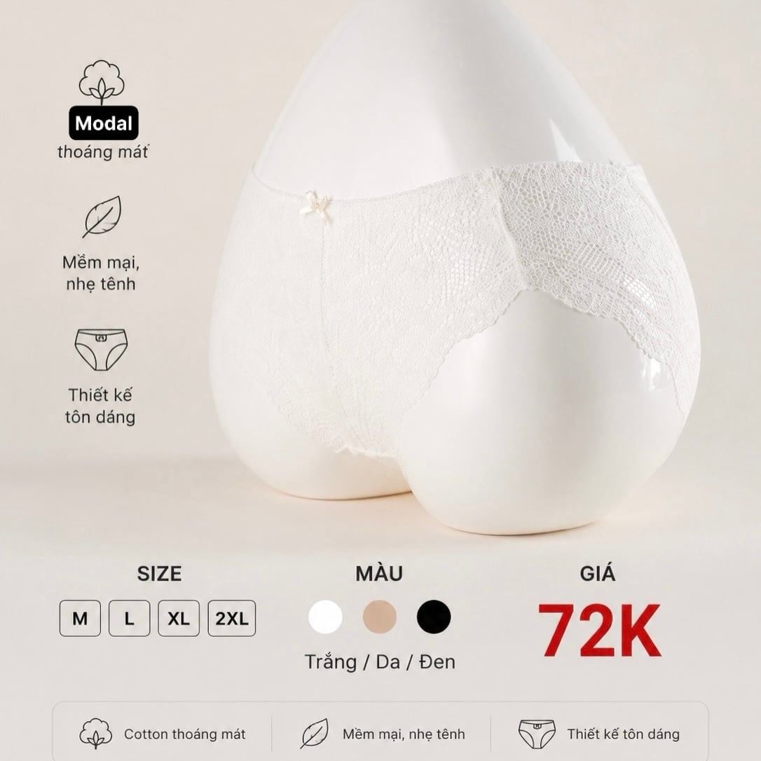  Quần lót ren phối vải Modal CP 