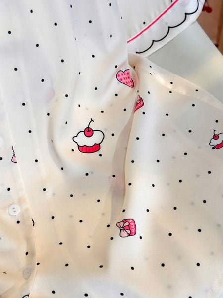  Bộ lụa Pháp cao cấp Pijama hoạ tiết trắng kem 