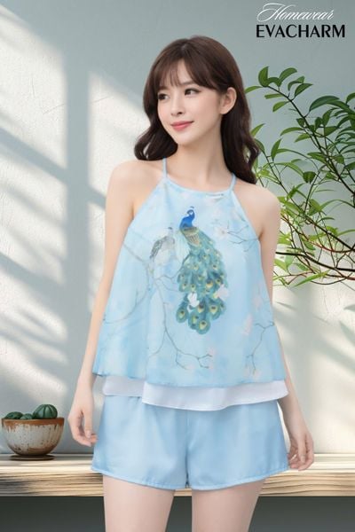  Bộ yếm lụa đùi phối voan hai lớp 