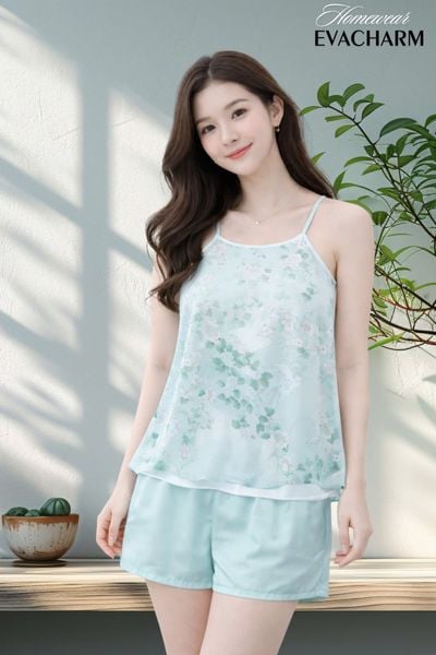  Bộ yếm lụa đùi phối voan hai lớp 