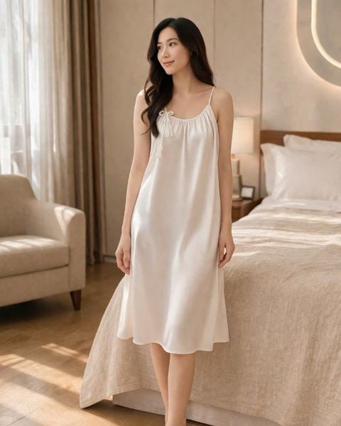  Váy ngủ lụa dáng babydoll 2 dây 