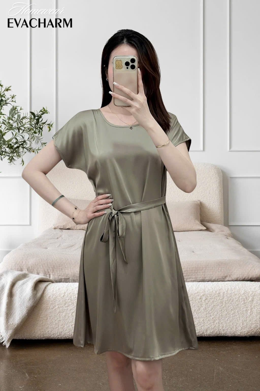  Váy ngủ lụa tay liền 