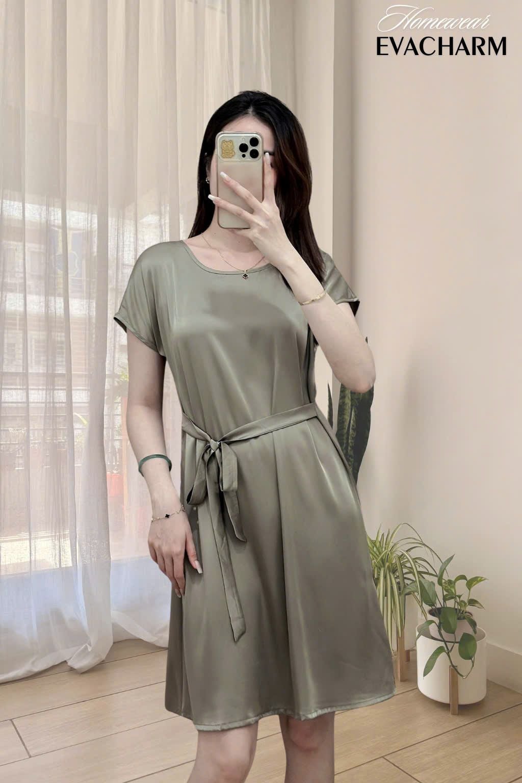  Váy ngủ lụa tay liền 