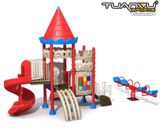 Sân chơi ngoài trời lâu đài đỏ mini 2 tầng, San choi ngoai troi lau dai do mini 2 tang