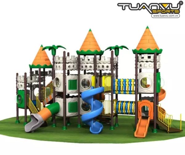 Sân chơi ngoài trời lâu đài rừng nhiệt đới 3 tầng, san choi ngoai troi lau dai rung nhiet doi 3 tang