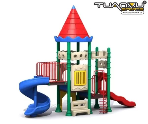 Sân chơi ngoài trời mầm non lâu đài 2 tầng, San choi ngoai troi mam non lau dai 2 tang