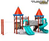 Sân chơi ngoài trời mầm non pháo đài với xà đu, San choi ngoai troi mam non phao dai voi xa du