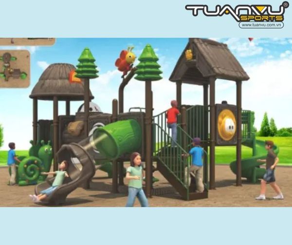 Sân chơi ngoài trời nhà tranh 2 tầng KP-TY016, San choi ngoai troi nha tranh 2 tang KP TY016