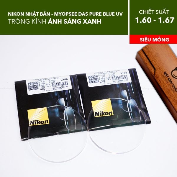 Tròng Kính Mỏng Ánh Sáng Xanh Phi Cầu 2 Mặt Nikon Myopsee DAS Pure Blue UV 1.60/ 1.67