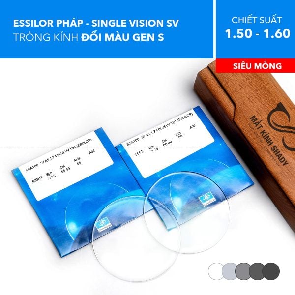 Tròng Kính Kỹ Thuật Số Single Vision Đổi Màu Transitions Gen S Max Az SV Essilor