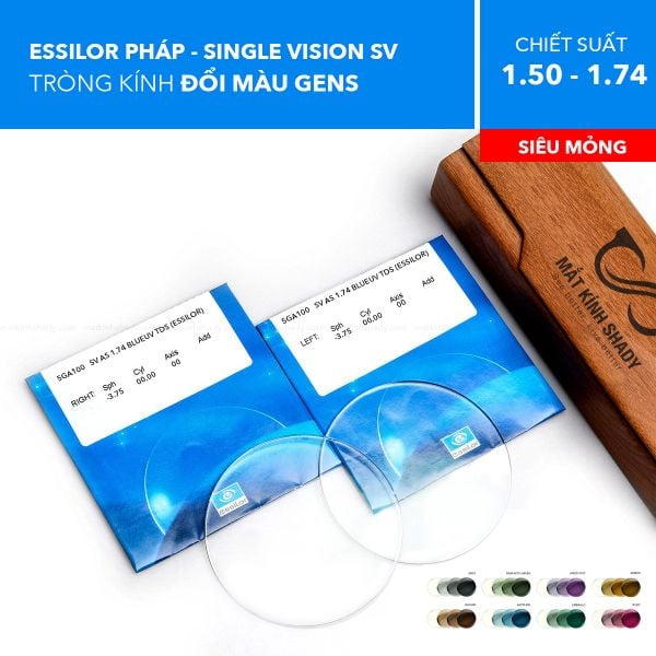 Tròng Kính Kỹ Thuật Số Single Vision Đổi Màu Transitions Gen S Crizal Rock SV Essilor