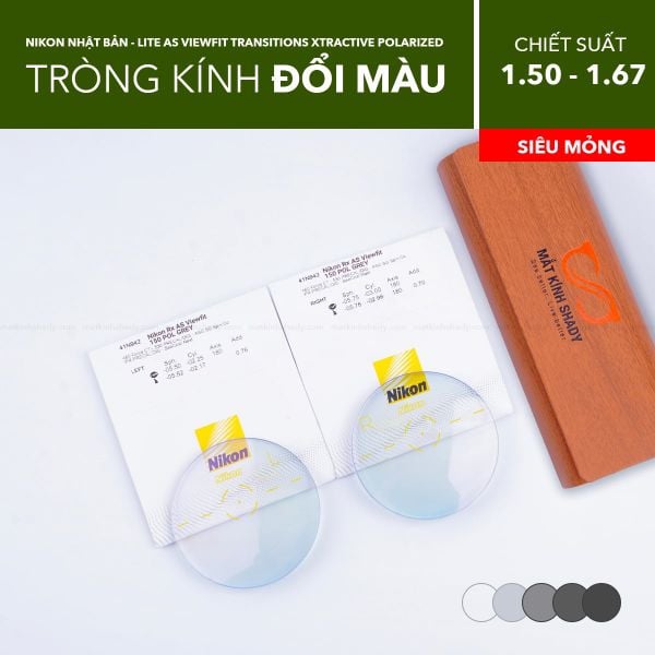 Tròng Kính Đổi Màu Nikon Lite AS Viewfit Transitions XTRActive Polarized 1.50/ 1.60/ 1.67