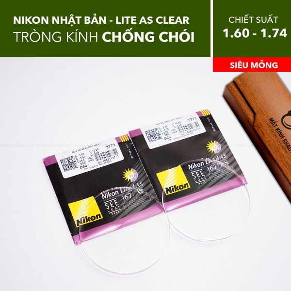 Tròng Kính Siêu Mỏng Chống Chói Nikon Lite AS (NL AS) Clear 1.60/ 1.67/ 1.74