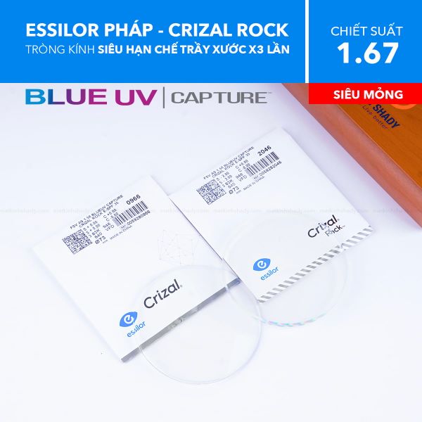 Tròng Kính Siêu Mỏng Chống Ánh Sáng Xanh Crizal Rock Blue Uv Essilor 1.67