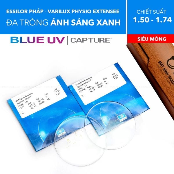Tròng Kính Đa Tròng Chống Ánh Sáng Xanh Essilor Varilux Physio Extensee Blue UV Capture 1.50/ 1.59/ 1.60/ 1.67/ 1.74