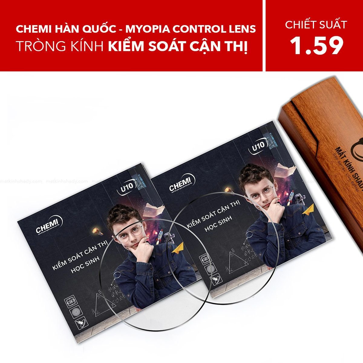  Tròng Kính Kiểm Soát Cận Thị Học Sinh Chemi Myopia Control Lens 1.59 PC U10 