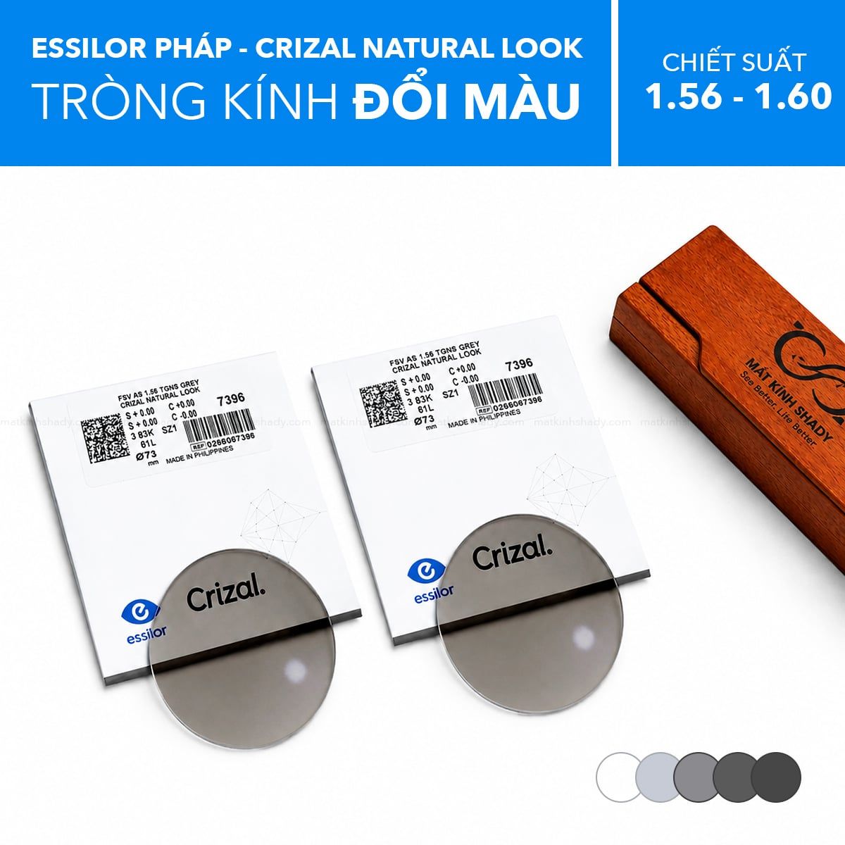  Tròng Kính Đổi Màu Essilor Transitions® Gen S™ Crizal® Natural Look™ 1.56 / 1.59 / 1.60 