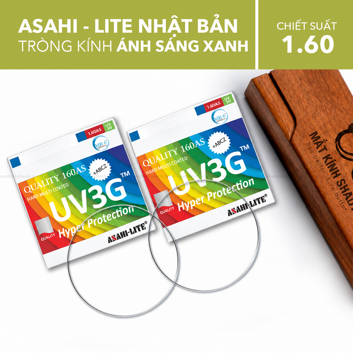  Tròng Kính Chống Ánh Sáng Xanh Asahi-Lite 1.60 UV3G Hyper Protection 