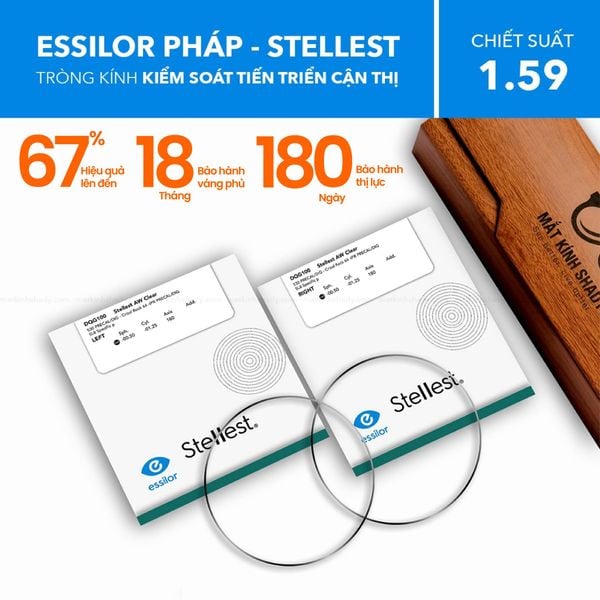  Tròng Kính Kiểm Soát Tiến Triển Cận Thị Stellest Essilor 1.59 Airwear 