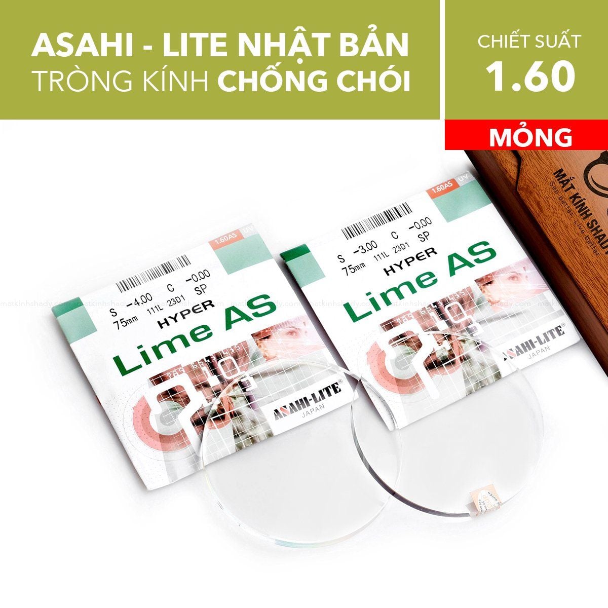  Tròng Kính Mỏng Chống Chói Asahi Lite 1.60 